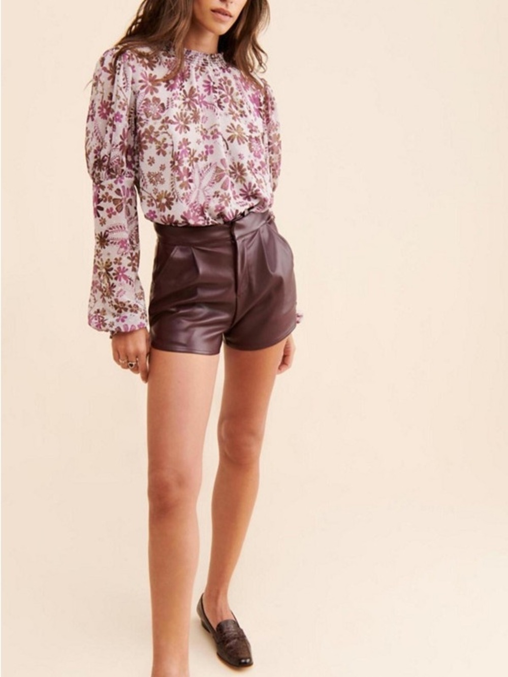 Free People Clarissa  Lilac Floral Long-sleeve Blouse NWOT Summer Reversible  S